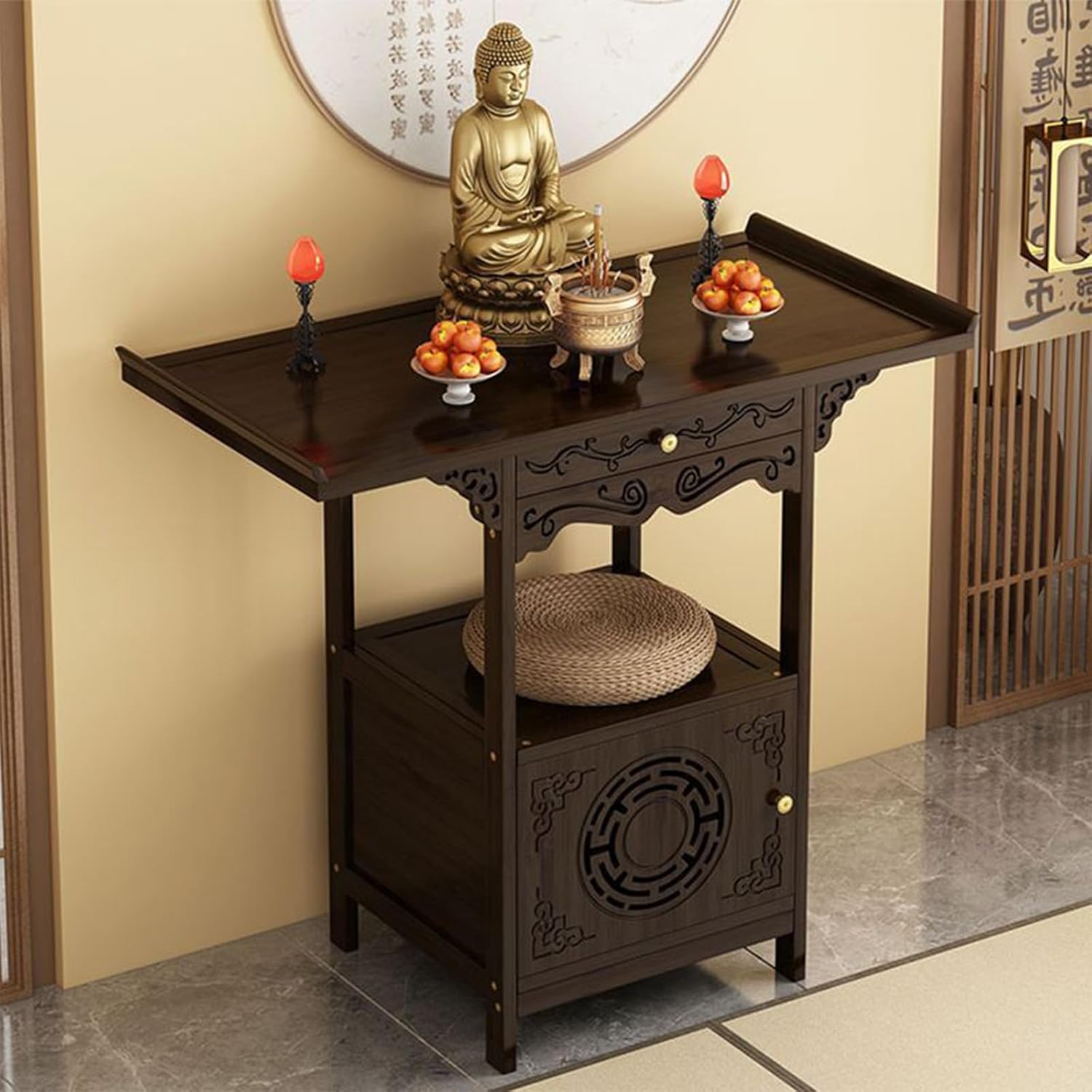 Tavoli da altare buddisti con spazio di archiviazione, tavoli da meditazione con cassetti e supporti per offerte, utilizzati per la meditazione personale, la preghiera e il culto 50cm/19.7 inches