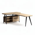 Scrivania angolare in legno con ripiano nero e vani contenitori 150 x 75 x 75cm