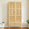 Moimhear Wardrobe with Rod, 90 x 45 x 183 cm, Wardrobe with 2 Doors, Bedroom, Rattan Mesh, with Drop Down Bottom Cover, Particle Board + PE Rattan