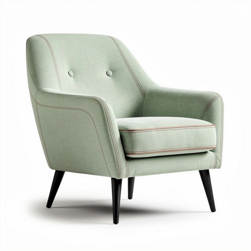 Poltrona moderna in tessuto verde menta con piedi in legno 78 x 85 x 88cm