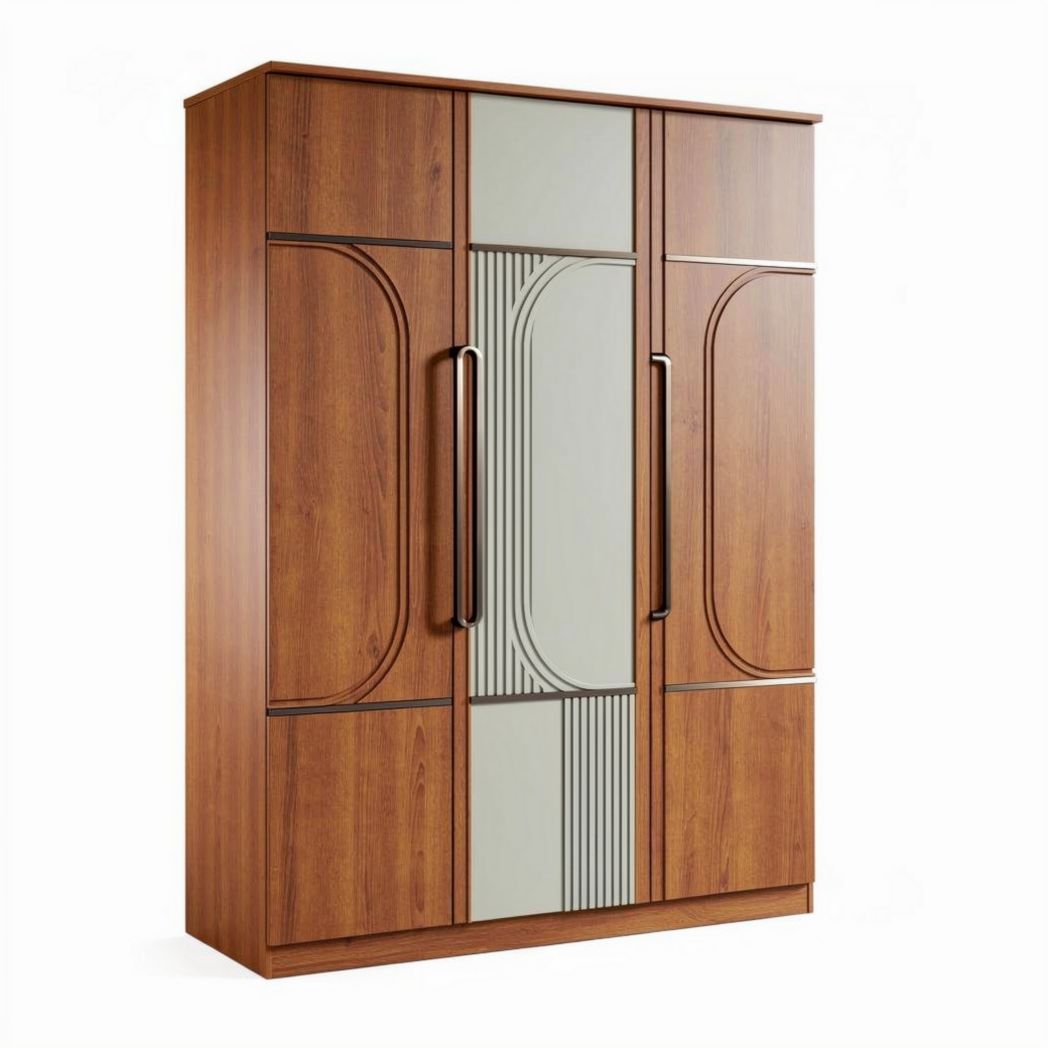 Armadio in legno con finitura noce e pannelli grigi 180 x 100 x 60cm
