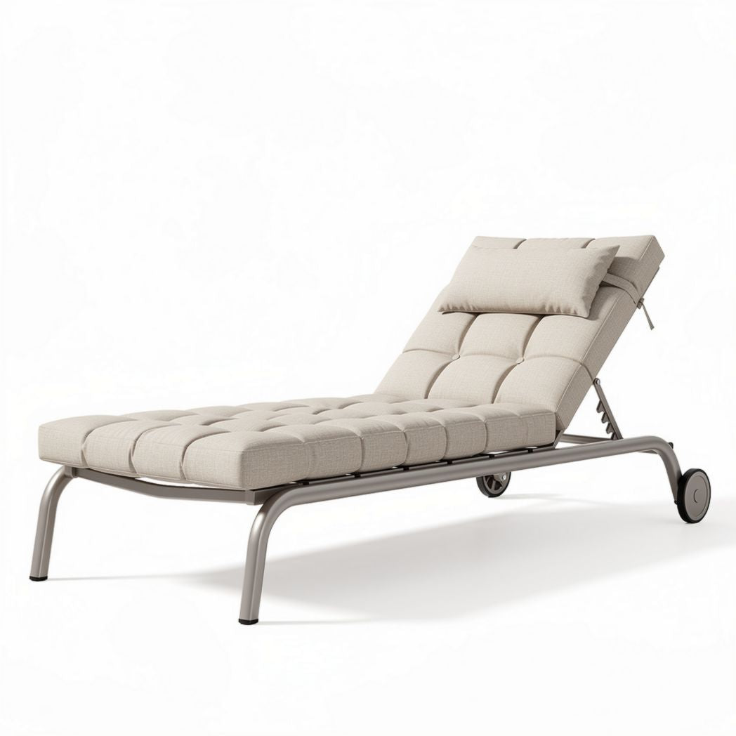 Lettino da giardino in alluminio con cuscino 200 x 70 x 30cm colore beige