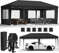 3x6 Folding Gazebo with 4 Side Parts, 6 Pieces Sandbag Waterproof 420D Oxford Thickening Anti UV 50+ Carry Bag for Gardens, Parties, Weddings, Black