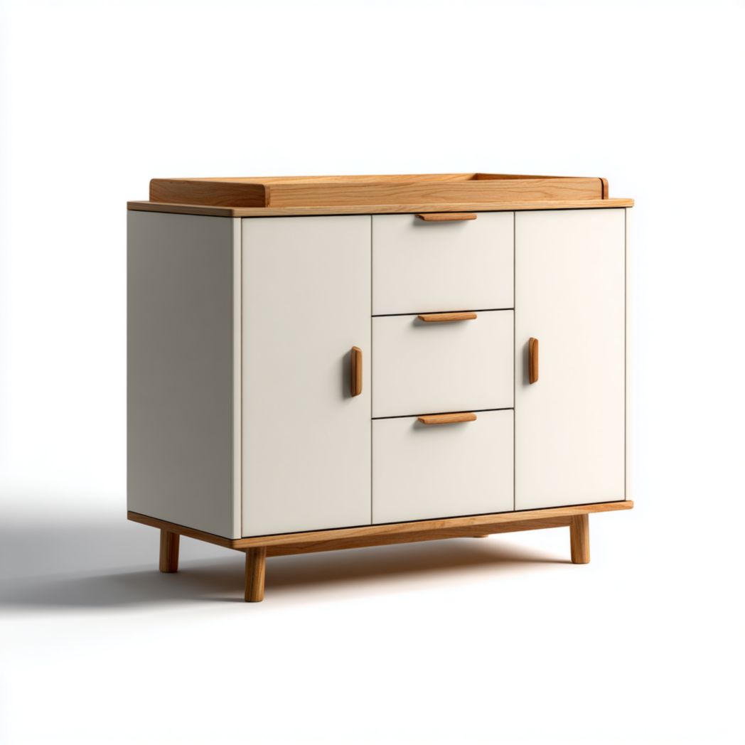 Comò in legno con 3 cassetti e anta e superficie per cambio 80 x 40 x 75cm colore verde e natura