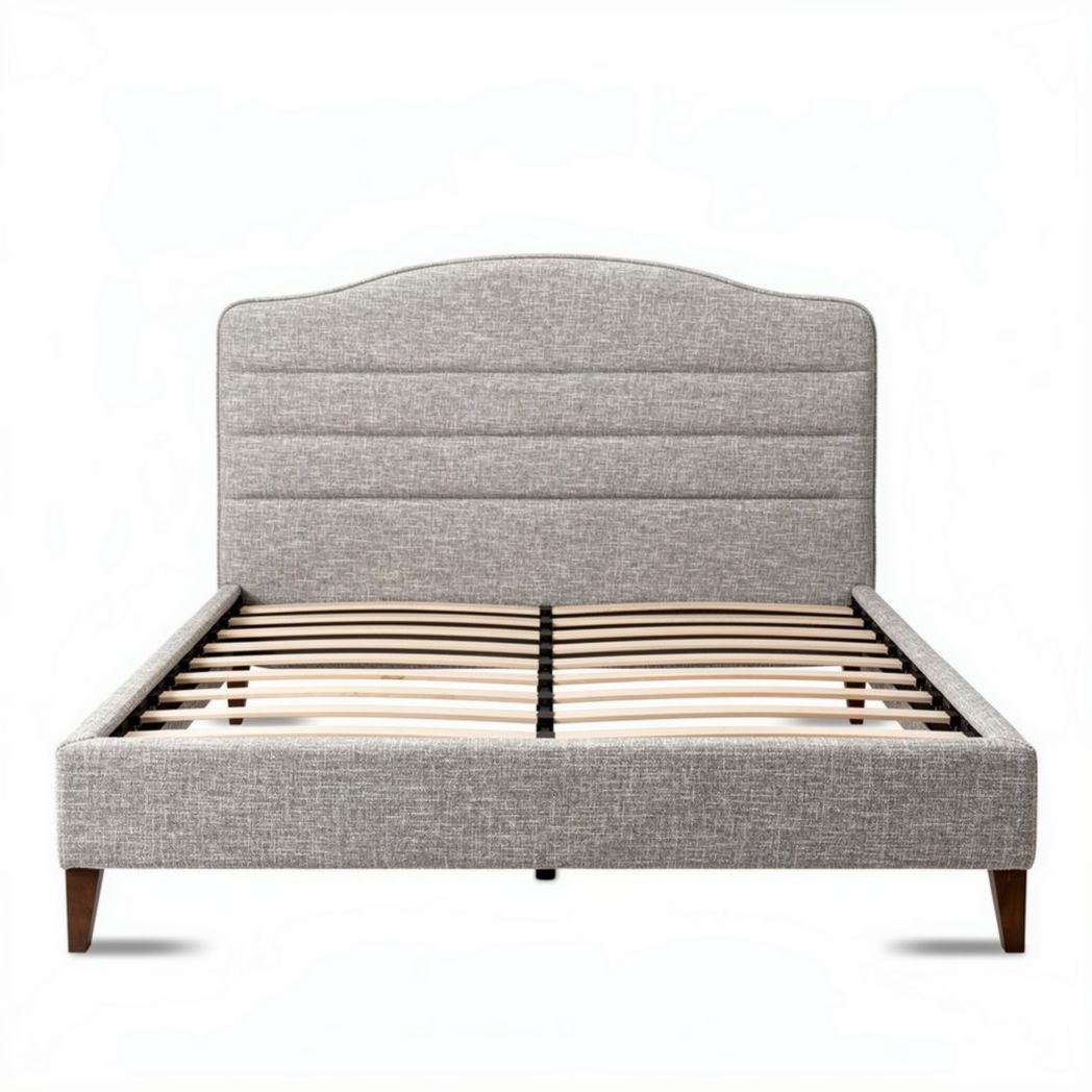 Letto matrimoniale in tessuto grigio con rete a doghe 200 x 160 x 120cm