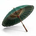 Parasole in tessuto verde con struttura in legno e decorazioni artigianali 75 x 75 x 90cm
