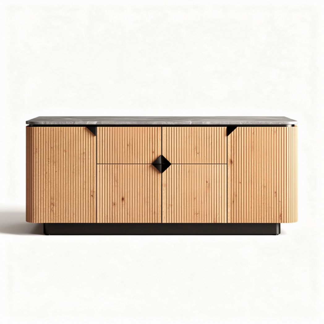 Mobiletto in legno con piano in marmo 150 x 50 x 70cm colore naturale