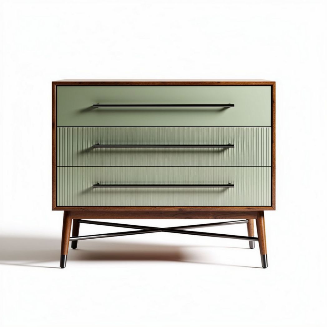 Cassettiera moderna in legno e metallo verniciato verde 80 x 40 x 70cm