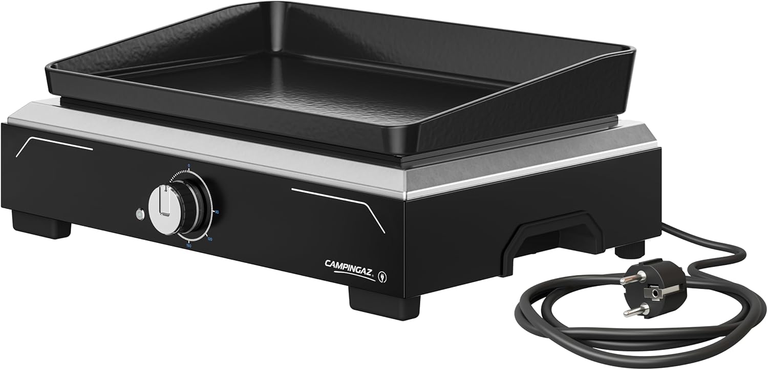 Campingaz Plancha Electric 1 XD | Barbecue Elettrico Indoor  Outdoor con Copertura | Piastra Plancha-Teppanyaki | Barbecue da Balcone Portatile| Rivestimento Antiaderente | Ghisa |2500 W