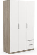 Demeyere 391382 Modern Wardrobe with 3 Doors and 2 Drawers 4 Niches, Kronberg Oak and Matt White, 119.4 x 51 x 203 cm, Engineered Wood, Grey