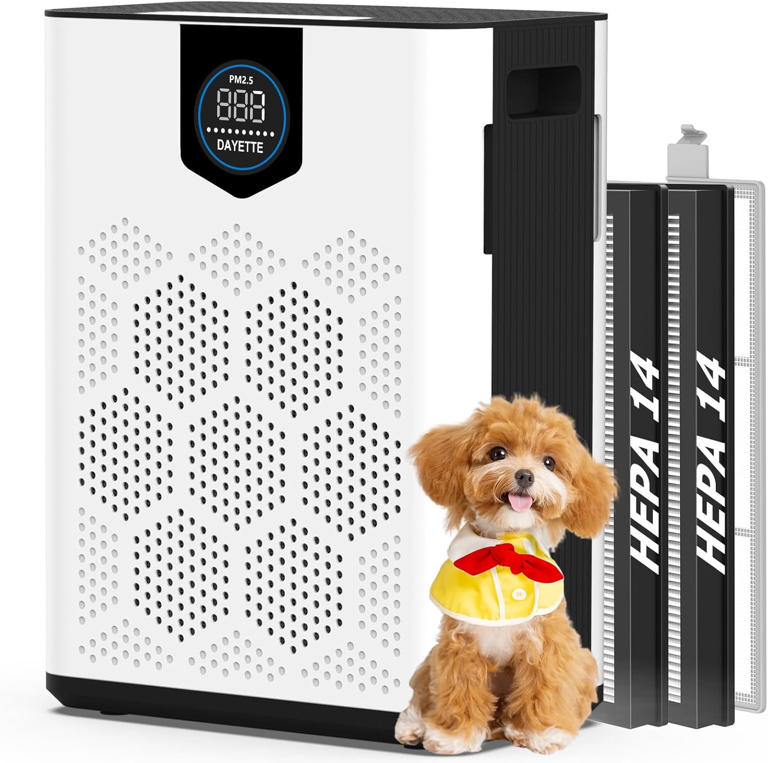 DAYETTE Purificatore d'aria per la casa grande stanza fino a 3000 m² con 2 filtri HEPA H14, purificatori d'aria per animali domestici con prefiltri lavabili, velocità di purificazione 2 volte in