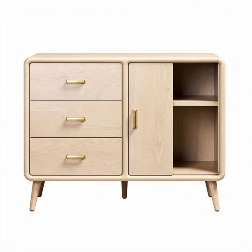 Mobiletto in legno di betulla con tre cassetti e vano aperto 80 x 40 x 75cm