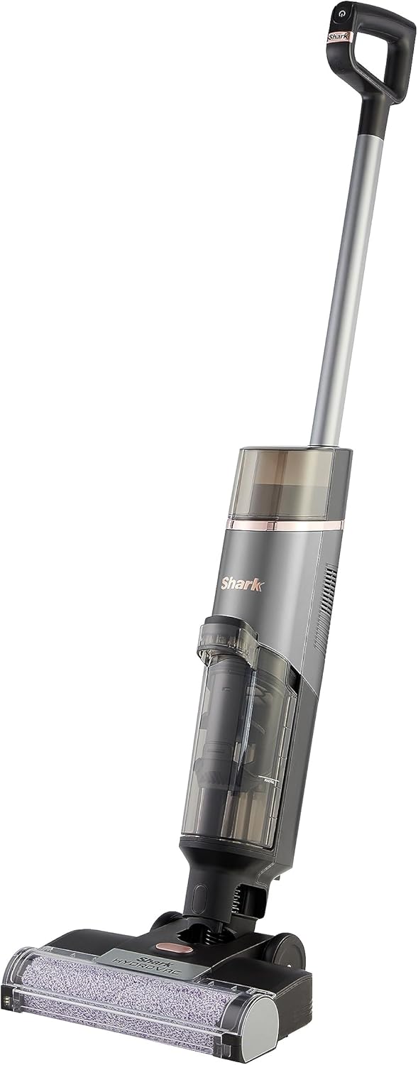 Shark HydroVac, Aspirapolvere e lavapavimenti senza filo con spazzola antimicrobica e liquido multisuperficie neutralizzatore di odori, autopulente, wet  dry, grigio WD210EU