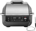 Ninja Griglia e Friggitrice ad Aria 5 in 1, 5 Funzioni di Cottura, Prepara fino a 4 Hamburger, capacità 5,7 L, Poco Fumo, Include Termometro Digitale per Carne, Nero/Argento, EG351EU