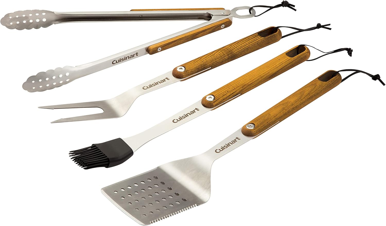 Cuisinart CGS-1100 (spatola, pinze di bloccaggio, forchetta, spazzola per imbastire) set di 4 utensili per griglia, manico in legno di frassino
