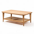 Tavolino da caffè in legno di rovere con ripiano in rattan 120 x 60 x 45cm