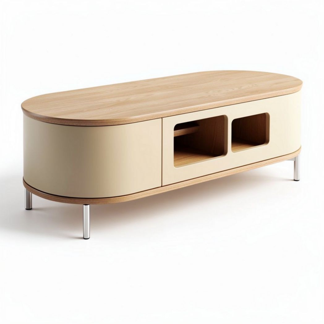 Tavolino da soggiorno ovale in legno colore beige dimensioni 120 x 60 x 40cm