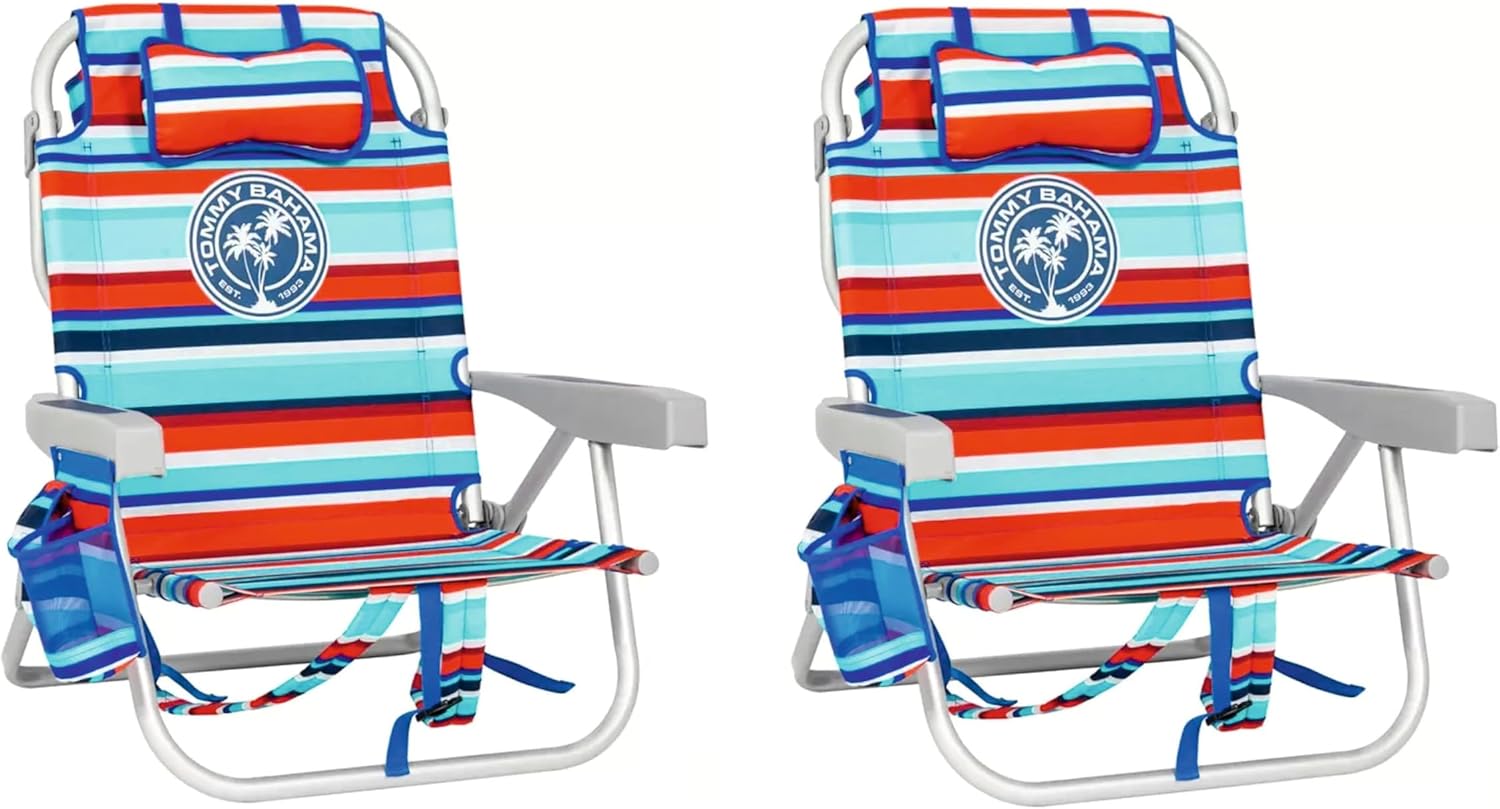 Tommy Bahama Zaino da spiaggia in alluminio, confezione da 2, colore: blu, Accessori Seggiole Spiaggia