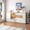 Mobile Contenitore Credenza con LED, Madia Mobile da Cucina con 2 Ante e 4 Cassetti, Mobile Dispensa Cucina Buffet da Cucina per Soggiorno Cucina Sala da Pranzo, 160x40x77 cm, Bianco  Natur