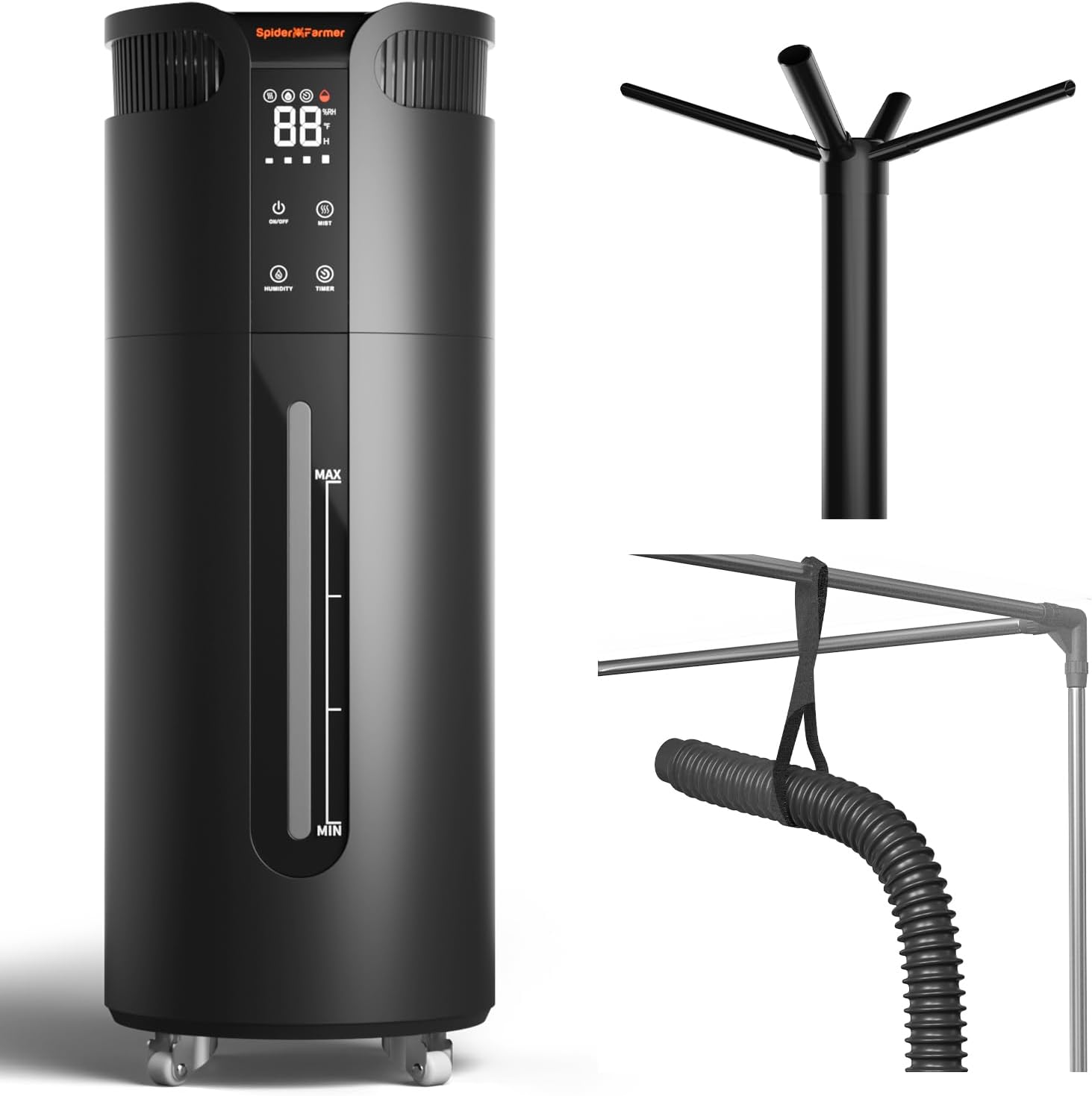 Spider Farmer Umidificatore da 16 l con timer e 4 tubi estesi, 4 livelli di nebbia, umidificatore commerciale per piante e tenda da 120 x 240 x 200 cm