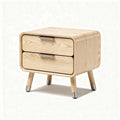 Comodino in legno di frassino con due cassetti e gambe in metallo 50 x 40 x 45cm
