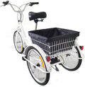 Triciclo da 20 pollici per adulti, 3 ruote, 8 velocità, bicicletta a 3 ruote con cestino portaoggetti, bicicletta cargo per adulti, anziani e donne, altezza regolabile (bianco)