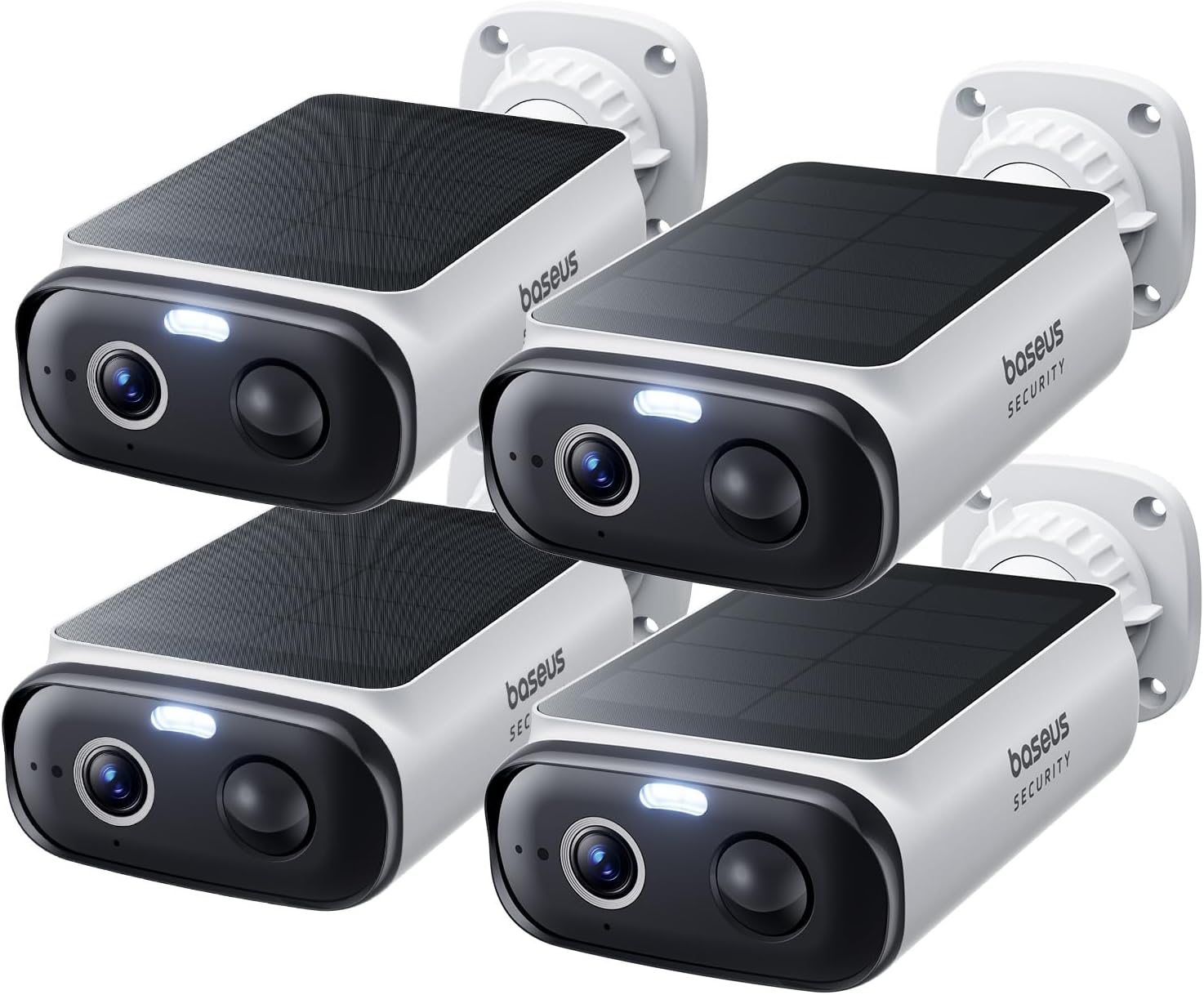 Baseus Security S1 Lite [4 Pezzi] Telecamera Wi-Fi Esterno senza Fili Pannello Solare, IP67 Videocamera Sorveglianza Batteria 2K 135°, Visione Colorata, Nessun Costo, Compatibile con Alexa  Google