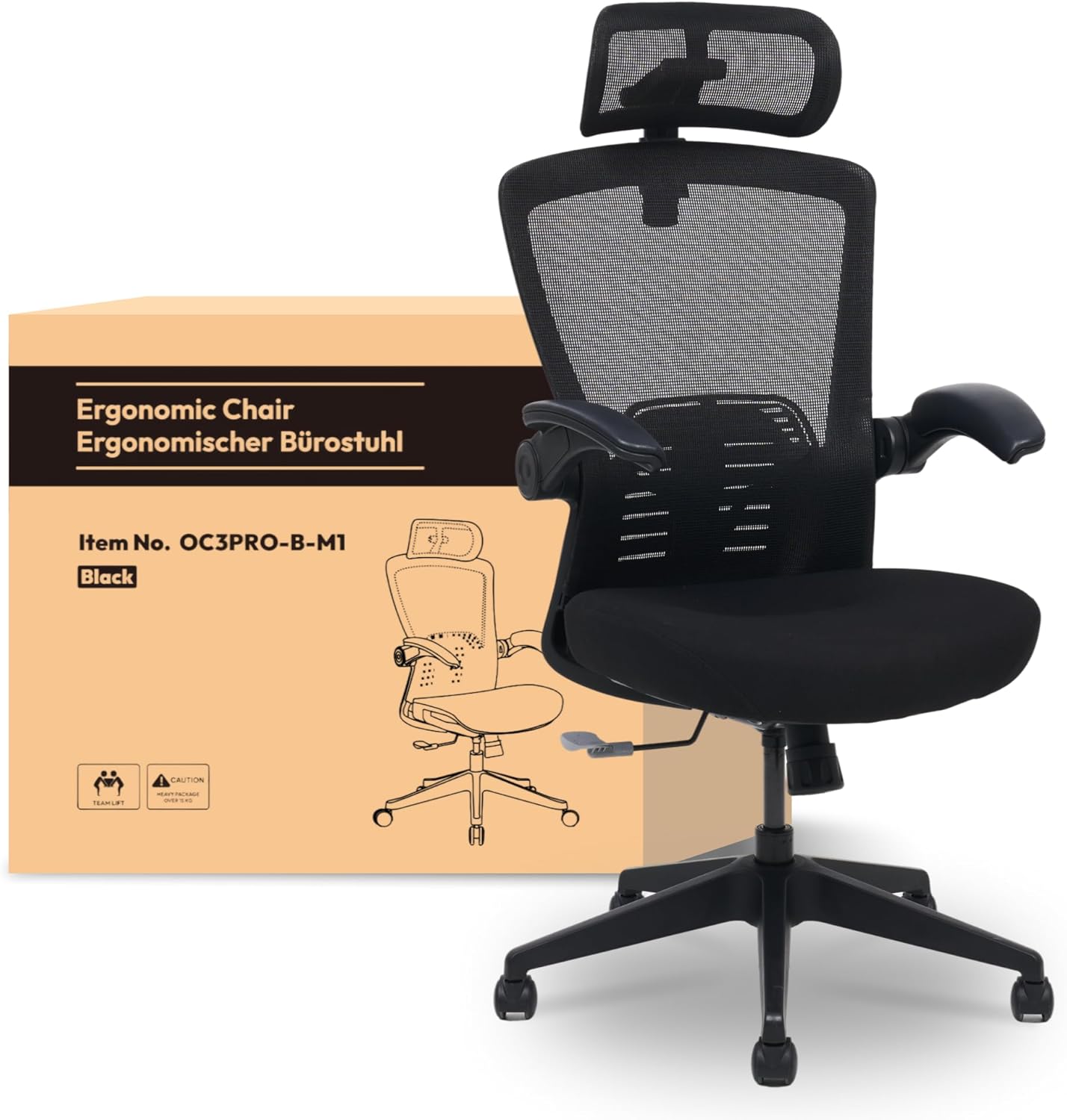 FLEXISPOT Sedia Ergonomica da Ufficio con poggiatesta 3D, schienale regolabile, braccioli pieghevoli in PU e seduta in schiuma a forma di W, inclinazione 135°, portata 180 kg, OC3 PRO CLOUD (Nero).