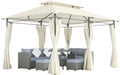 Outsunny 3x4m Garden Gazebo with Removable Tents, Double Roof and 8 Drainage Holes, Outdoor Metal and Polyester Gazebo for Garden, Balcony, Party, Camping, Cream
