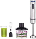 Frullatore a immersione 4 in 1 da 700 W, frullatore a 5 velocità con filo con lame in acciaio inossidabile 304, inclusi tritatutto, bicchiere, frusta e montalatte, senza BPA